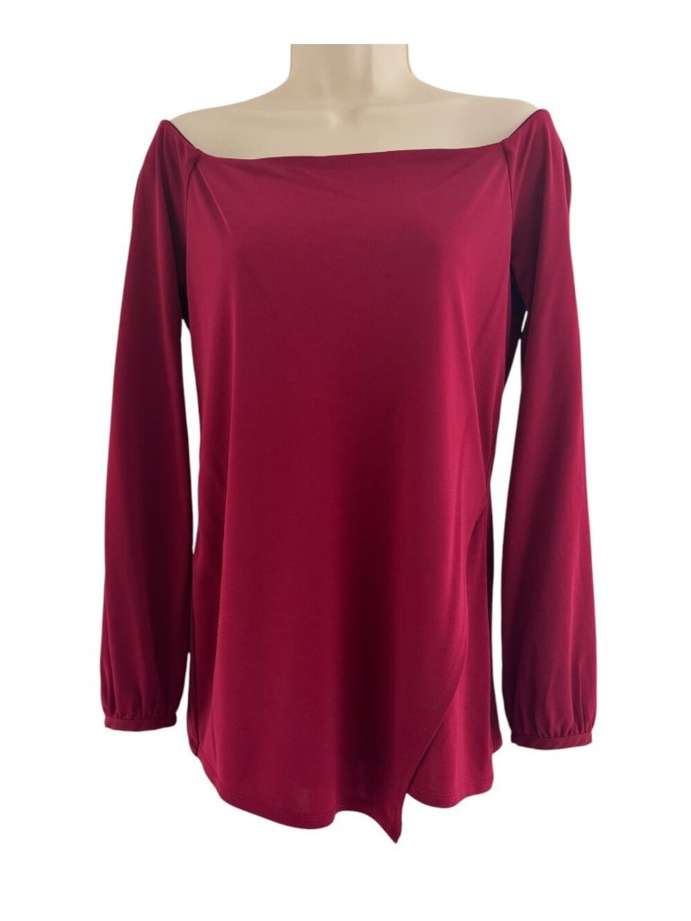 White House Black Market Dark Red Off The Shoulder Long Sleeve Tunic Top Shirt S